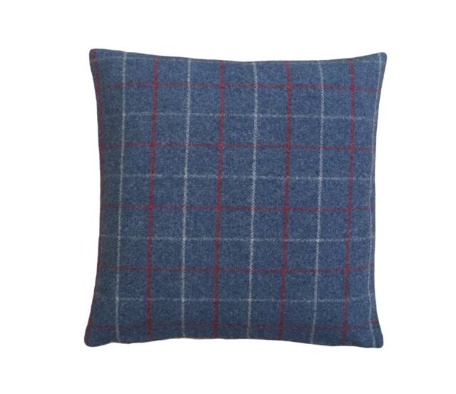 Extra-Large Bamburgh Tartan Plaid Throw Pillow Cover Royal Blue Tweed - image 1
