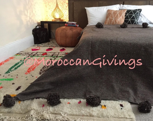 "Moroccan Pom Blanket - Throw With Blanket Bed Spread Bedding Cotton /59""Wx98" - image 1