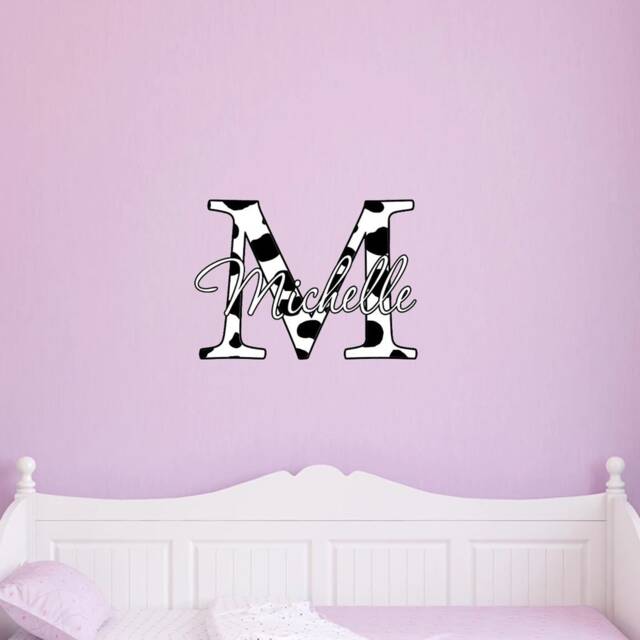 Custom Name Decal - Personalized Gift Cow Print Wall Art Sticker Monogram Insert & Letter Vwaq-Cc1 - image 1