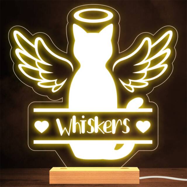 Cat Angel Silhouette Memorial Pet Loss Personalised Gift Warm Lamp Night Light - image 1