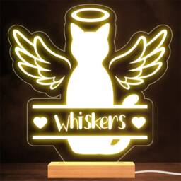 Cat Angel Silhouette Memorial Pet Loss Personalised Gift Warm Lamp Night Light - thumbnail 1