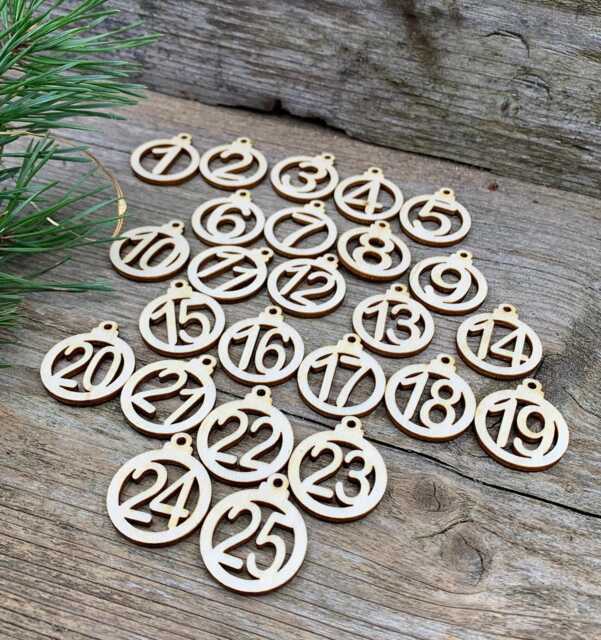 Wooden Christmas Advent Calendar Number Tags Set Of 25 - image 1