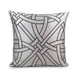 White/Black Embroidered Pillow Cover, Decorative Throw Covers, Cushion Toss Pillow, Geometric Lumbar Pillow, Boutique Pillows - thumbnail 1