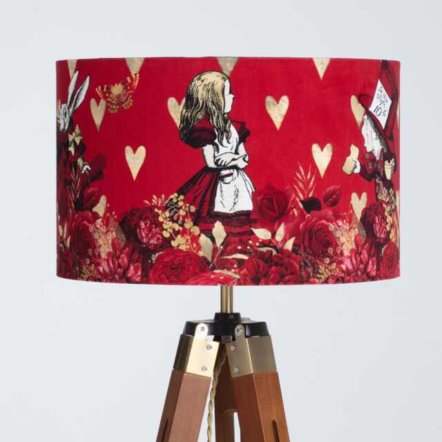 Lampshade Alice in Wonderland Hearts Flowers Red Velvet - Drum Lamp Shade 25cm 30cm 35cm 40cm 45cm Table Lamp Shade, Ceiling Pendant - image 1