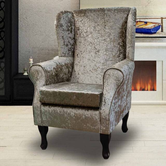 Brown Crushed Velvet Wingback Chair Handmade Fireside Accent Chair - image 1