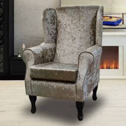 Brown Crushed Velvet Wingback Chair Handmade Fireside Accent Chair - thumbnail 1