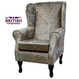 Brown Crushed Velvet Wingback Chair Handmade Fireside Accent Chair - thumbnail 3