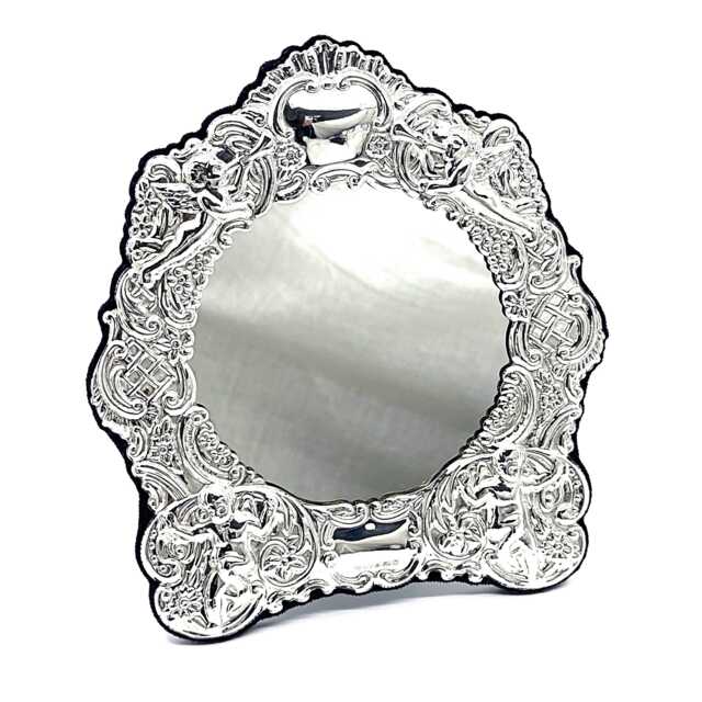 Classic Mirror Victorian Style 925 Sterling Silver English Hallmarks With Blue Velvet Back By Jewelaridesigns - image 1