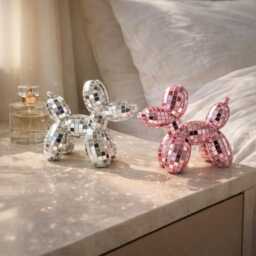 Mirror Mosaic Balloon Dog Ornament - Disco Decor Freestanding Sculpture Gift For Her Modern Home - thumbnail 3