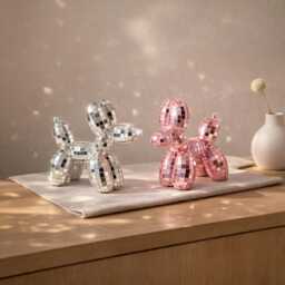Mirror Mosaic Balloon Dog Ornament - Disco Decor Freestanding Sculpture Gift For Her Modern Home - thumbnail 2