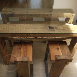 Reclaimed Barn Wood Kitchen Island With Glass Top. Modern Rustic Dining Table - thumbnail 2