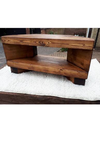 Corner Rustic Tv Unit Extra Chunky Solid Wood Stand/Cabinet Rustic Oak Wax Finish - image 1