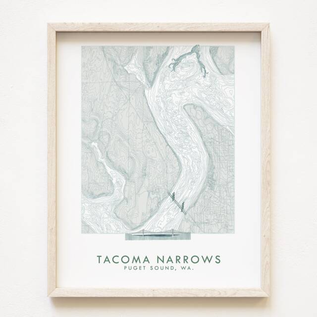 Tacoma Narrows Gig Harbor Point Defiance Map Hand Drawn Topographic Washington Bathymetric Drawing - Art Print Home Gift Puget Sound - image 1