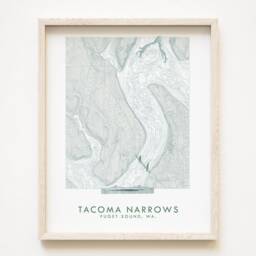Tacoma Narrows Gig Harbor Point Defiance Map Hand Drawn Topographic Washington Bathymetric Drawing - Art Print Home Gift Puget Sound - thumbnail 1