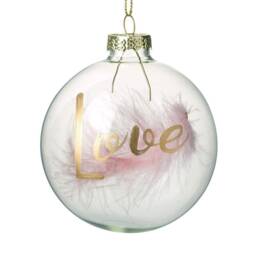 Pink Feather Love Glass Christmas Tree Bauble - Festive Winter Gold Word Quote Design Decoration Ornament Gift Family Friends