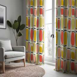 Retro Geometric Curtains, Mid-Century Modern Print Drapes, Colorful Abstract Window Panels - thumbnail 4