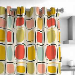 Retro Geometric Curtains, Mid-Century Modern Print Drapes, Colorful Abstract Window Panels - thumbnail 2