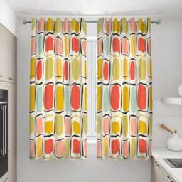 Retro Geometric Curtains, Mid-Century Modern Print Drapes, Colorful Abstract Window Panels - thumbnail 3