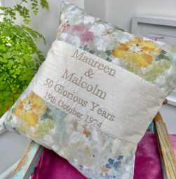 Golden Wedding Anniversary Cushion -Personalised 50Th Anniversary - Gold Silk Cushion Fifty Years Celebration -Fifty Glorious Years