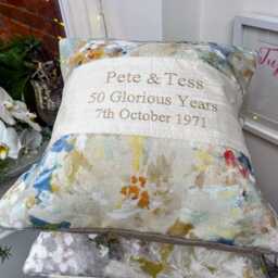 Golden Wedding Anniversary Cushion -Personalised 50Th Anniversary - Gold Silk Cushion Fifty Years Celebration -Fifty Glorious Years - thumbnail 4