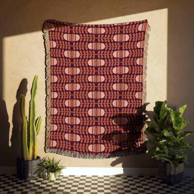Warm Tones Modern Floral Striped Woven Cotton Throw Blankets - image 1