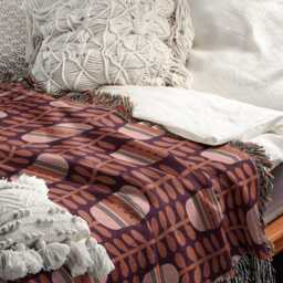 Warm Tones Modern Floral Striped Woven Cotton Throw Blankets - thumbnail 3
