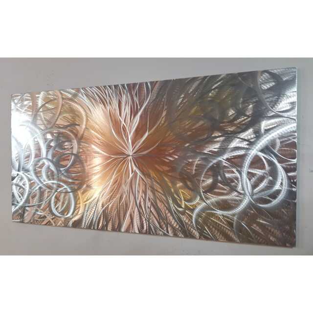 Modern, Abstract, Contemporary Metal Wall Art, Sculpture, 3D Effect, By R Toomer Art. Titled Confused Nova. Silver, Copper, Brown & Gold - image 1