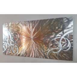 Modern, Abstract, Contemporary Metal Wall Art, Sculpture, 3D Effect, By R Toomer Art. Titled Confused Nova. Silver, Copper, Brown & Gold - thumbnail 1