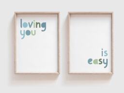 Set Of 2 Loving You Is Easy, Boys Nursery Prints. Wall Art, Boy Bedroom Prints, Muted Blue & Green - thumbnail 1