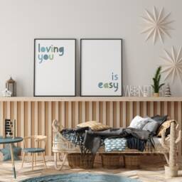 Set Of 2 Loving You Is Easy, Boys Nursery Prints. Wall Art, Boy Bedroom Prints, Muted Blue & Green - thumbnail 3
