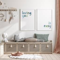 Set Of 2 Loving You Is Easy, Boys Nursery Prints. Wall Art, Boy Bedroom Prints, Muted Blue & Green - thumbnail 2