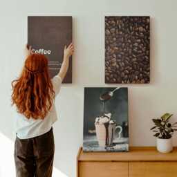 Canvas Art Set Of 3 - Coffee Bean Whipped Cream Drink Definition, Brown Large Wall Art, Food & Drinks Decor