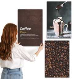 Canvas Art Set Of 3 - Coffee Bean Whipped Cream Drink Definition, Brown Large Wall Art, Food & Drinks Decor - thumbnail 3