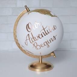 Gold & Neutral Globe Handmade Painted World Maps Custom Personalized Wedding Guest Book Gifts For Travelers Adventure Awaits Destination 8 - thumbnail 3