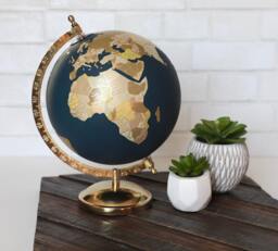 Gold & Neutral Globe Handmade Painted World Maps Custom Personalized Wedding Guest Book Gifts For Travelers Adventure Awaits Destination 8 - thumbnail 1