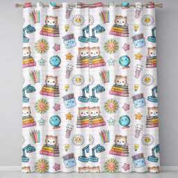 Cute Kawaii School Cat Books Crayons Pink Lines Seamless Pattern Readymade Eyelet Ring Top Thermal 100% Blackout Curtains - thumbnail 2