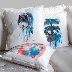 Wolf Throw Pillow Cover By Slaveika Aladjova, Cushion Cover, Decorative Pillow Cover, Animal Art, Watercolor Pillow, Christmas Gift - thumbnail 2