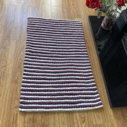 Rectangle Crochet Rug, Purple Cream Striped Handmade Washable Rug For Living Room Or Bedroom - thumbnail 3