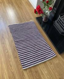 Rectangle Crochet Rug, Purple Cream Striped Handmade Washable Rug For Living Room Or Bedroom