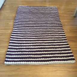 Rectangle Crochet Rug, Purple Cream Striped Handmade Washable Rug For Living Room Or Bedroom - thumbnail 2