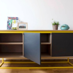 Modern Sideboard, Buffet, Credenza, Cupboard - Custom-Made Natural Oak, Gray & Yellow - thumbnail 2