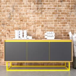 Modern Sideboard, Buffet, Credenza, Cupboard - Custom-Made Natural Oak, Gray & Yellow - thumbnail 3