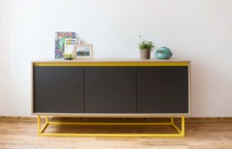 Modern Sideboard, Buffet, Credenza, Cupboard - Custom-Made Natural Oak, Gray & Yellow - thumbnail 1