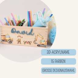 Personalized Pencil Holder Construction Site, Desk Organizer Wood With Acrylic Name, Cup School Enrollment, Gift Schoolchild Excavator - thumbnail 3