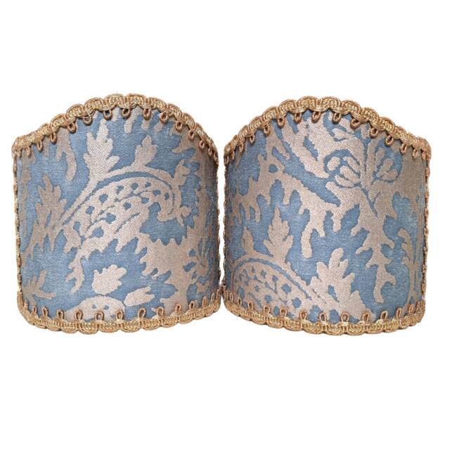 Pair Of Wall Sconce Clip-On Shield Shades Fortuny Fabric Solimena Slate Blue & Silvery Gold Mini Lampshade - Handmade in Italy - image 1