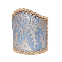 Pair Of Wall Sconce Clip-On Shield Shades Fortuny Fabric Solimena Slate Blue & Silvery Gold Mini Lampshade - Handmade in Italy - thumbnail 4