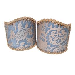 Pair Of Wall Sconce Clip-On Shield Shades Fortuny Fabric Solimena Slate Blue & Silvery Gold Mini Lampshade - Handmade in Italy - thumbnail 2