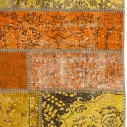 Handmade Turkish Patchwork Rug, Green, Orange, Yellow, Red, Blue - thumbnail 4