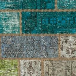 Handmade Turkish Patchwork Rug, Green, Orange, Yellow, Red, Blue - thumbnail 3