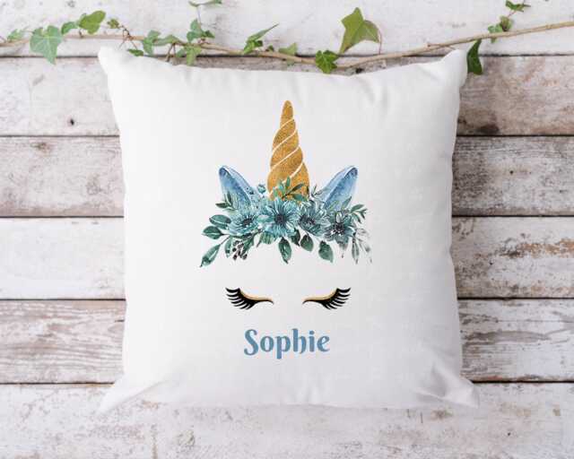 Personalised Unicorn Cushion Gift, Custom Name Pillow For Girls, Floral Bedroom Decor - image 1